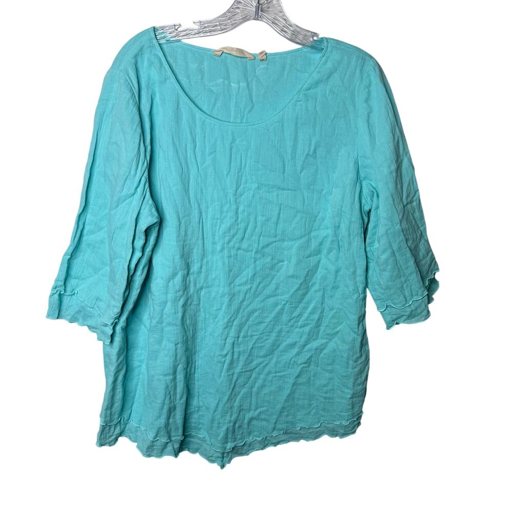 Soft Surroundings Women’s Large Aqua Blue‎ 100% Cotton Tunic Top 3/4 Sleeve